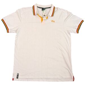 LRG Lifted Research Group White Polo Shirt Rainbow Stripe Trim XL NWT